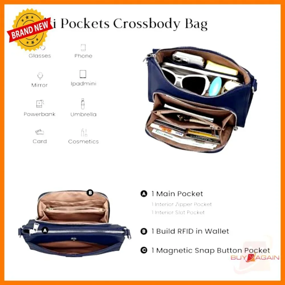 Genuine Leather Crossbody Bag with RFID Wallet, Adjustable Strap - Picture 4 of 7